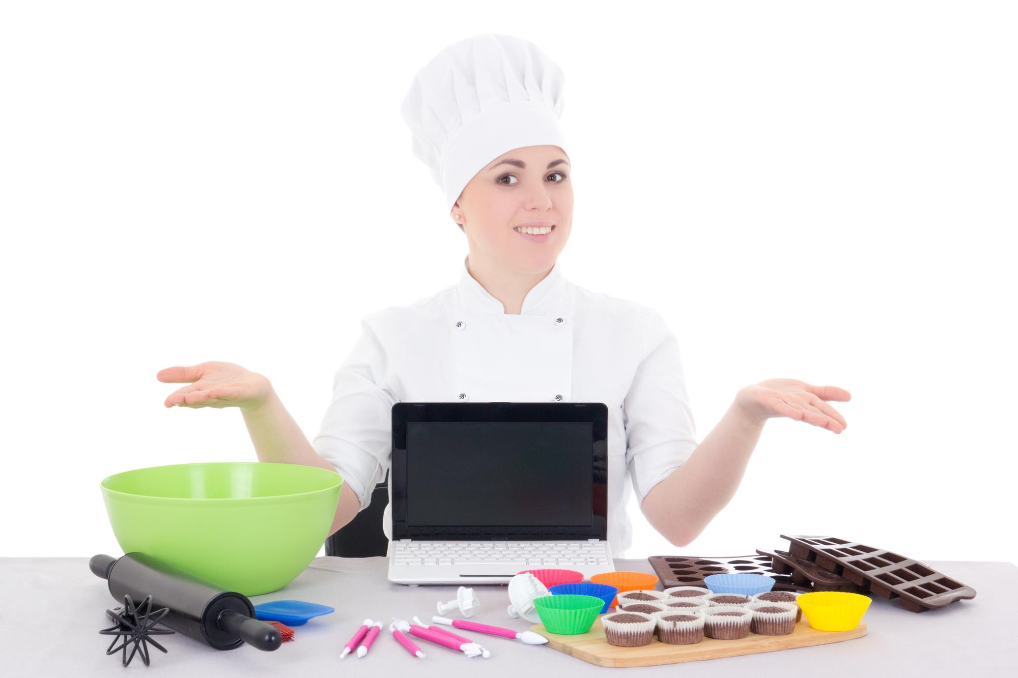 Student cooking with instructor on screen